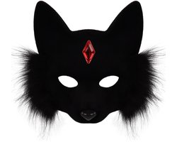 Halfgelaatsmasker voor Volwassenen 20x20 cm - Vossenprint Dierendesign - Zwart Imitatiebont Cosplay Masker - Feestmasker Carnaval Maskerade Rolspel Kostuumaccessoire - Verfijnd Comfortabel Draagbaar