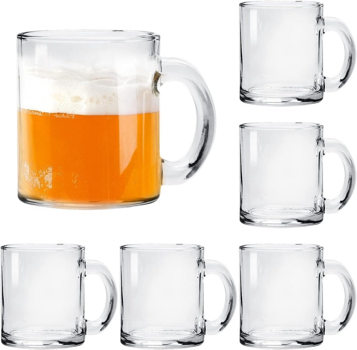 Set van 6 Grote Glazen Koffiemokken (400ml) met Handvat voor Latte en Cappuccino