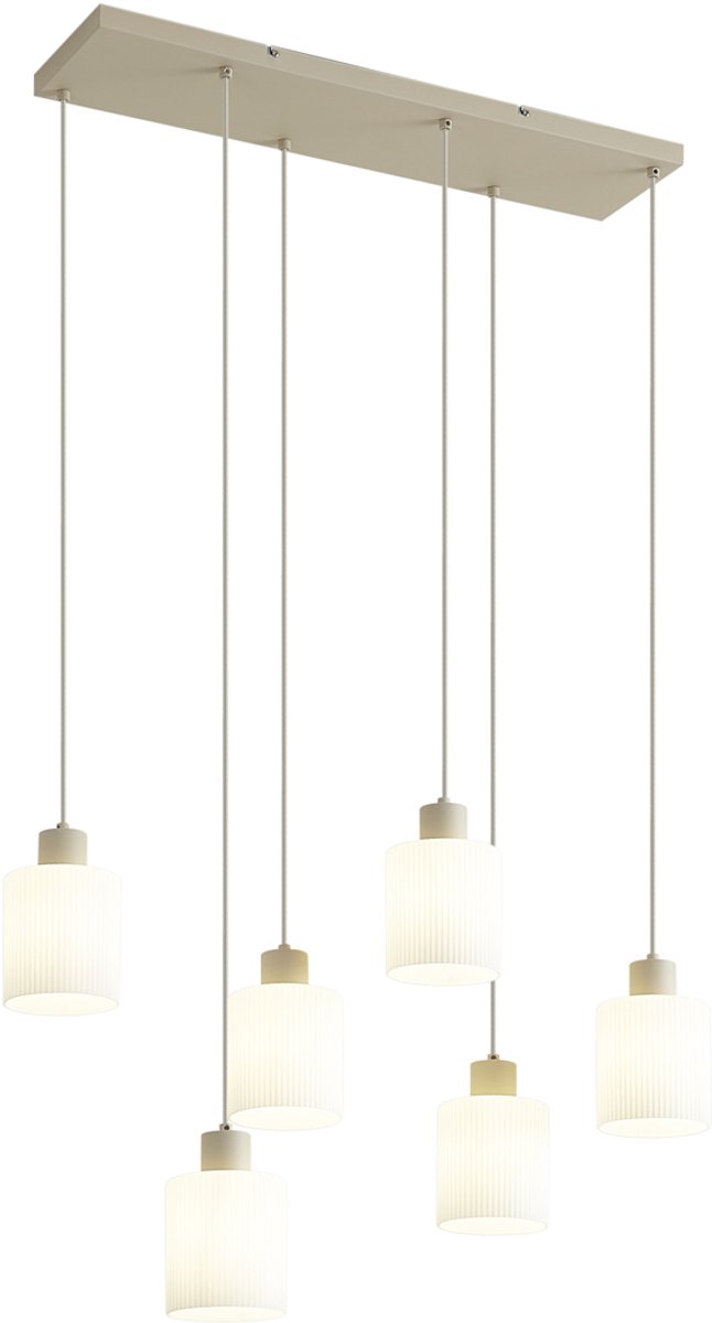 QAZQA wisp - Scandinavisch Hanglamp met kap - 6 lichts - L 77 cm - Beige - Woonkamer
