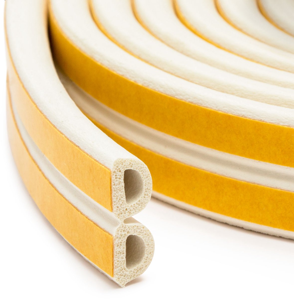 Zelfklevende Deur- En Raamafdichting Tochtstrip Op Rol – D-Profiel – Wit – 50 Meter (2 × 25 m) – Voor Kieren Van 5–15 mm – EPDM Rubber – Isolerend, Weer- En UV-Bestendig – Voor Deur En Raam [11599WH-15-50]
