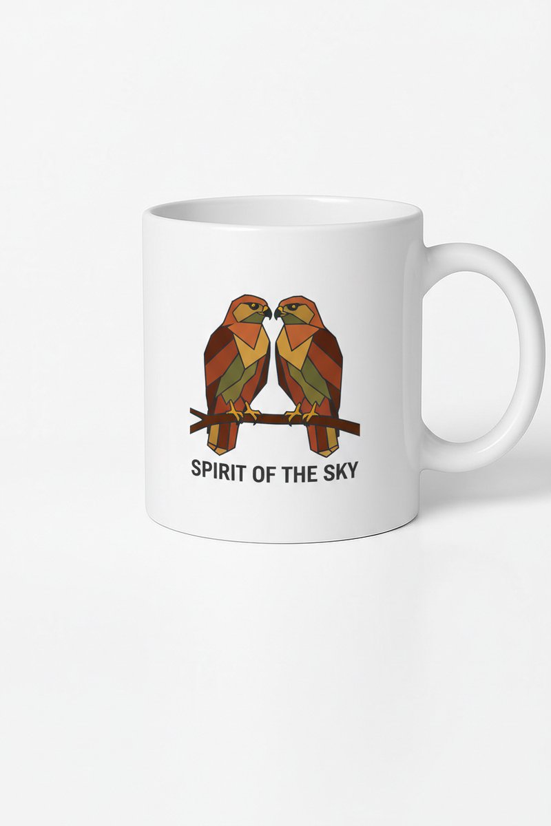 Geometrische Valken Mok | 'Spirit of the Sky' Design Koffiemok | Uniek Vogelcadeau