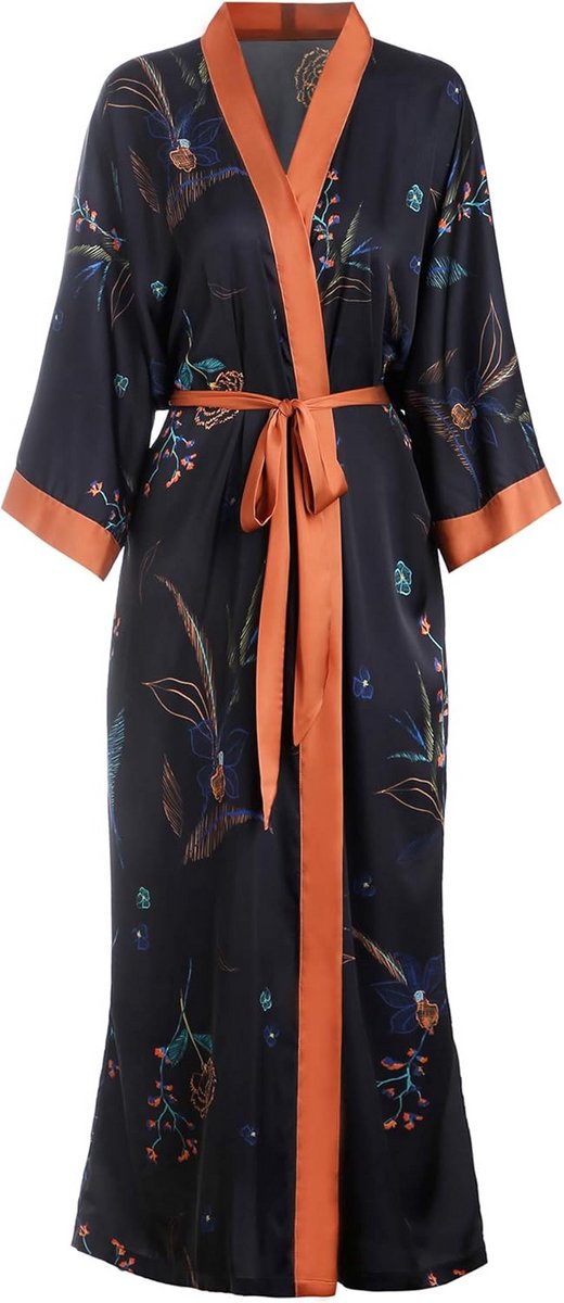 Lange Zijdeachtige Kimono voor Dames - Zacht, Lichtgewicht Nachtgewaad met Bloemenprint