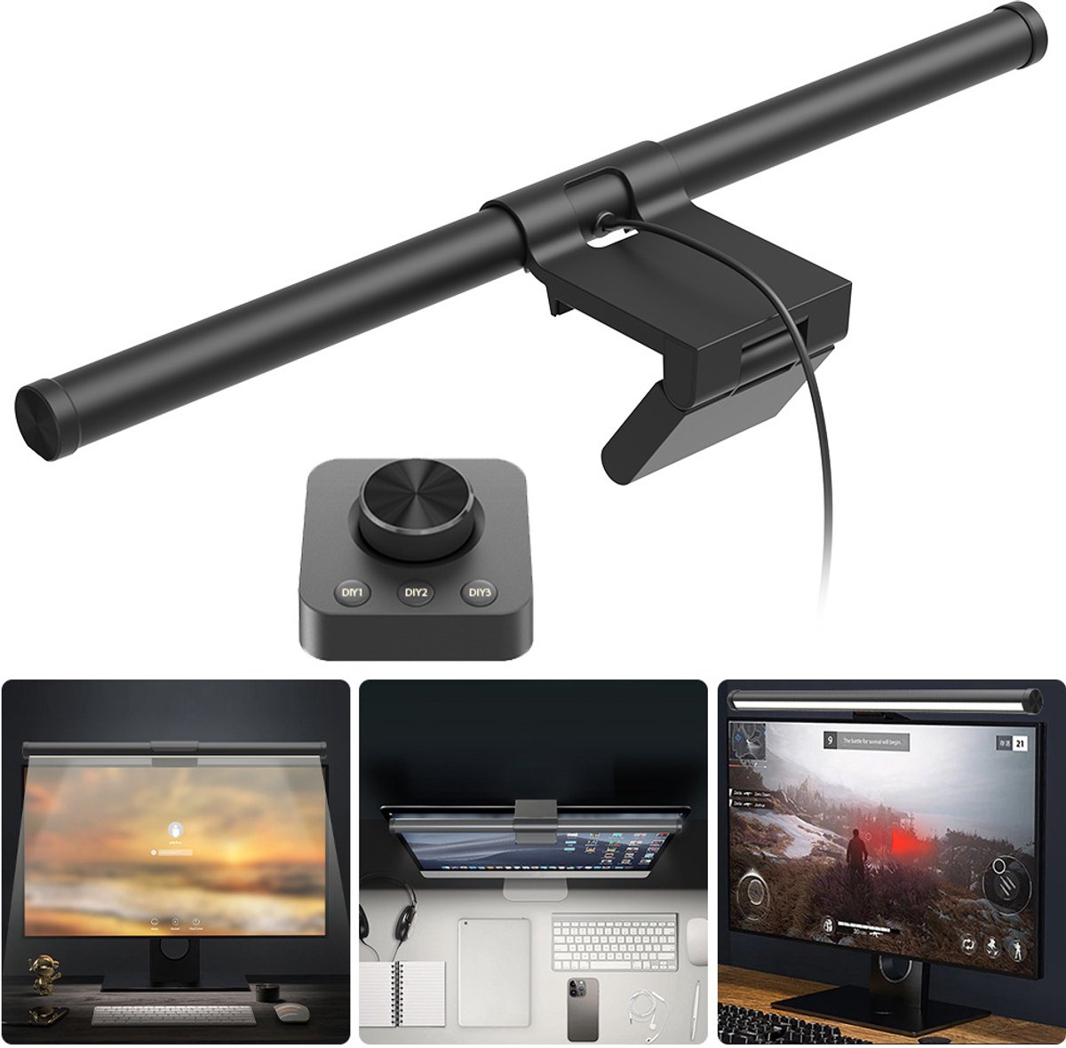 Monitor lamp-Monitor light-57 cm dimbare LED-displaylamp-Vrije controle over de helderheid - met draaiknopafstandsbediening, USB-voeding, niet-verblindend - oogvriendelijke monitorverlichting bureaulamp