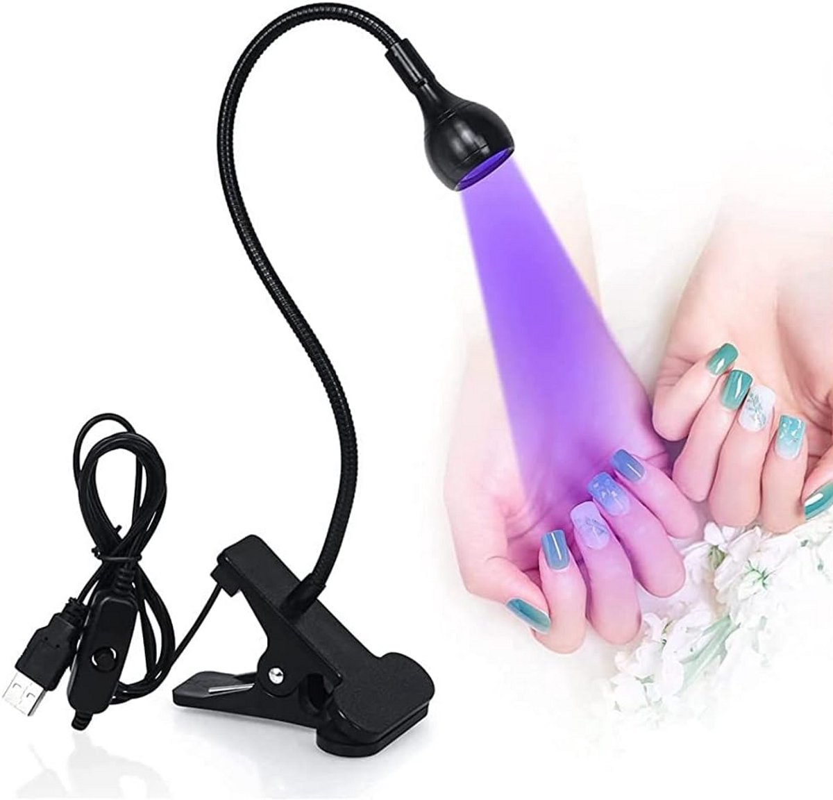 Draagbare Minilamp voor Gelnagels met Flexibele Hals en Klem