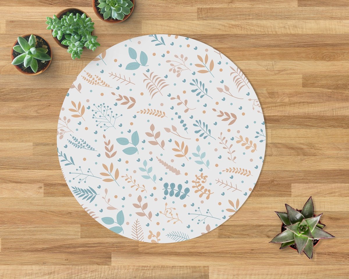Coloray Vloerbeschermer - Kleine blaadjes Stoel Mat - 100x100 cm - Veelkleurig Vloerbeschermer Groot - Vloerbeschermer Bureaustoel Tapijt - PVC Vloerbeschermer - Ronde Mat - Natuur Thema