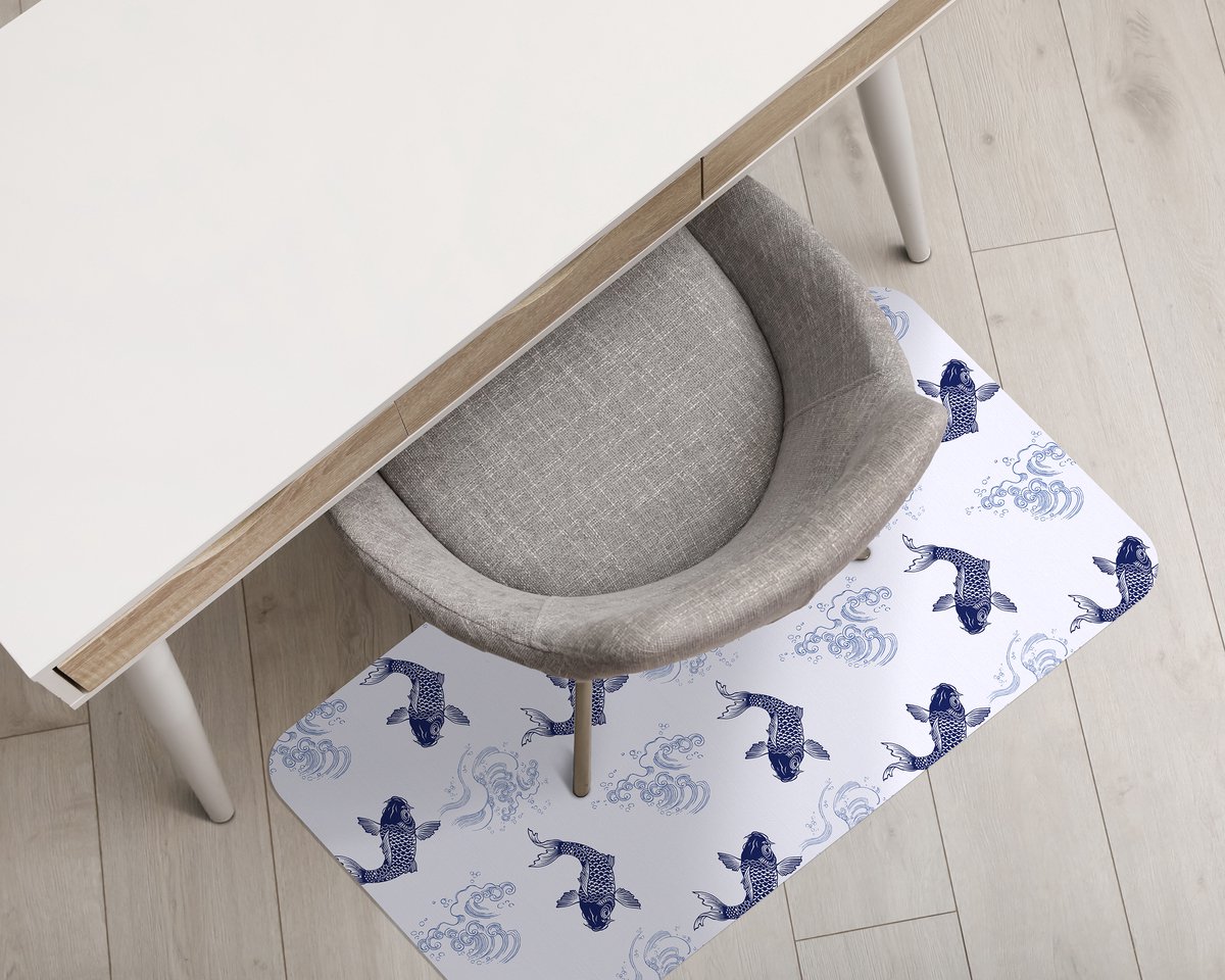 Coloray Vloerbeschermer - Blauwe koi-vis Vloerbeschermer Bureaustoel - 100x70 cm - Marine Bureau Stoel Mat - Vloerbeschermer PVC - Mótif Bureaustoelmat - Rechthoekige Mat - Dieren Thema Marine - Blauwe koi-vis