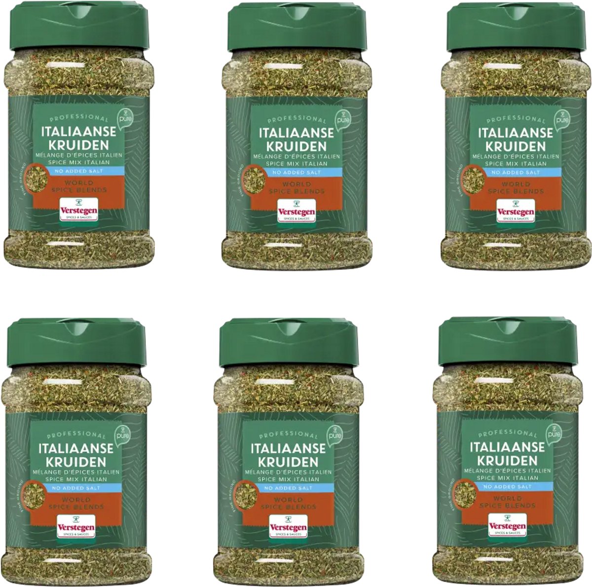 Verstegen - Italiaanse kruiden zonder zout - World Spice Blends - Pure - Strooibus small - 6 stuks - Kruiden & specerijen - 270g