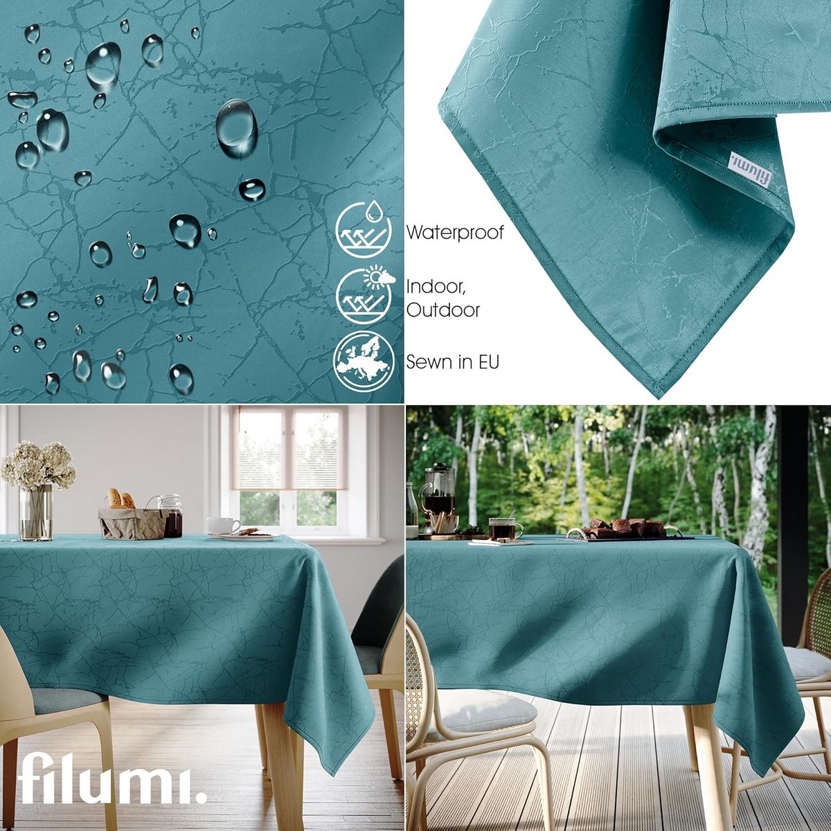 Tafelkleed 140x220 cm Blauw Afwasbaar Marmerpatroon Voor Binnen en Buiten