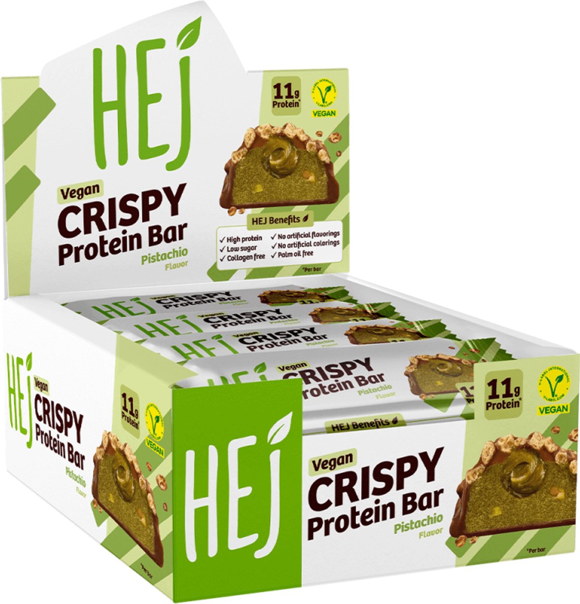 HEJ Natural HEJ Crispy Vegan Protein Bar (12x45g) Pistachio - Repen - Eiwit Repen