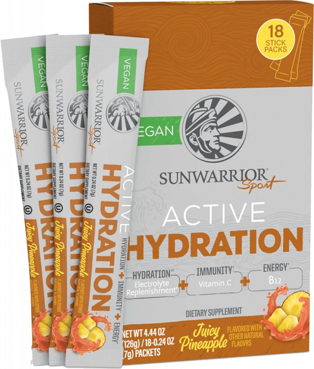 Sunwarrior Active Hydration Stick Packs (18x7g) Juicy Pineapple - Intra- & Post-Workout - Intra-Workout