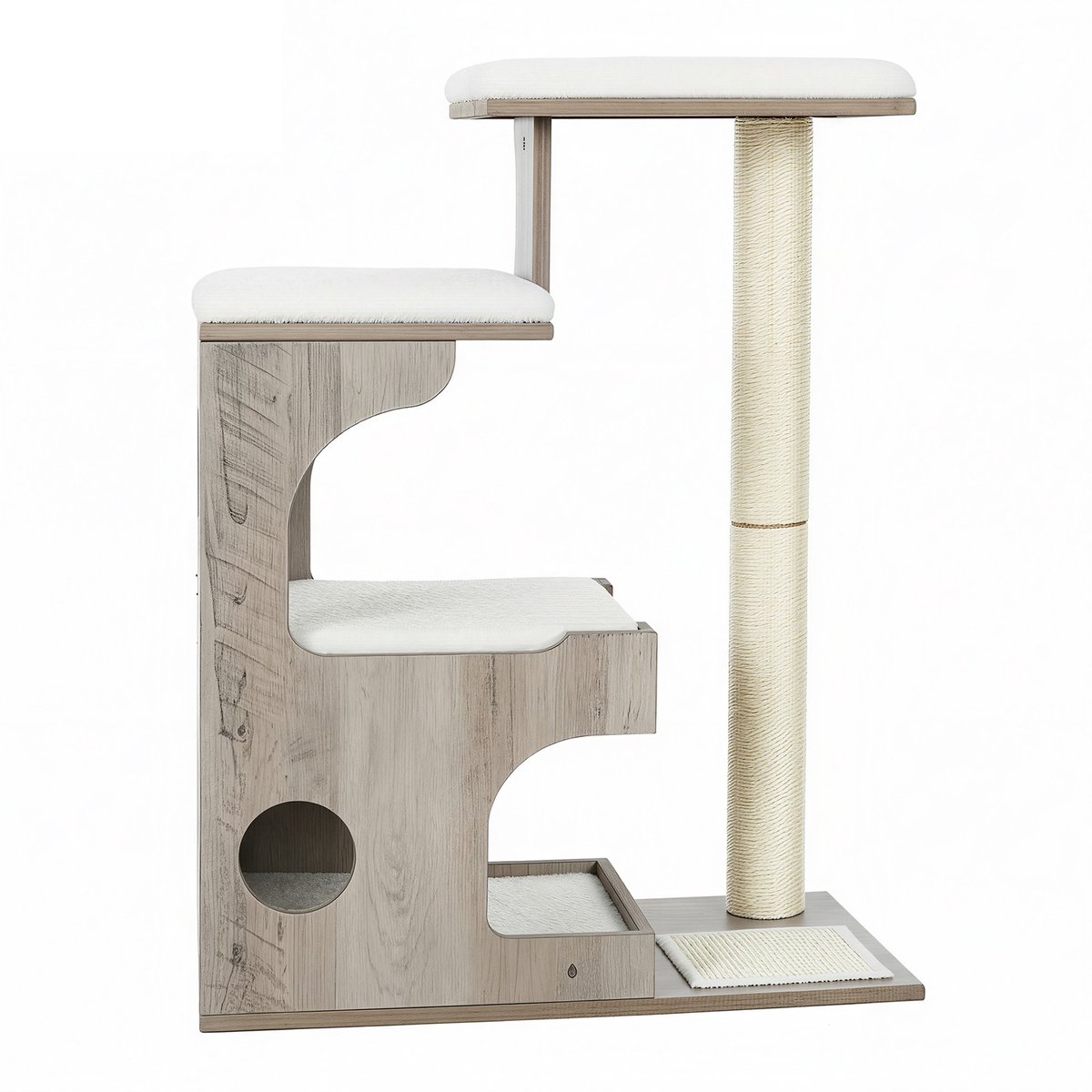 Krabpaal – MDF met houtfineer – Grijsbeige – Modern design met krabpalen en wasbare kussens