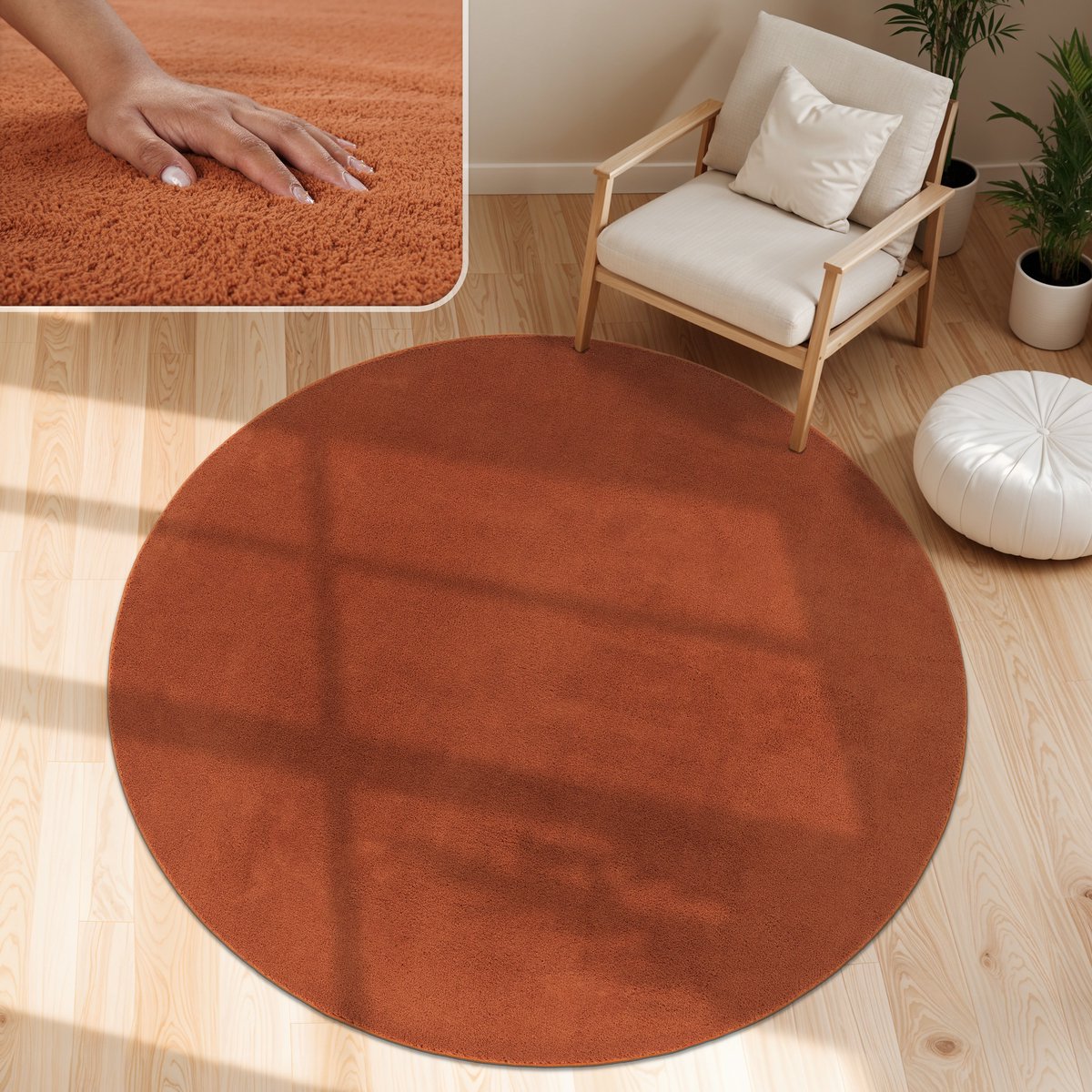 Paco Home Moderne woonkamer tapijt kortpolig wasbaar zacht uni effect bont antislip 160 cm Rund