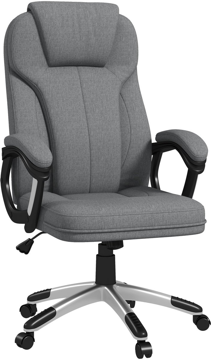 Merax Ergonomische Bureaustoel Met Hoofdsteun - Computerstoel Met Wipfunctie - In Hoogte Verstelbaar - Draaibare Schrijfstoel Met Armleuningen - Leinenlook Grijs - Voor Kantoor En Homeoffice - 66 x 75 x 110-120 cm
