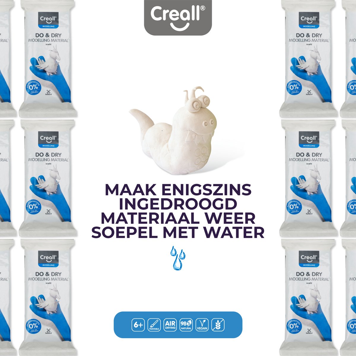 Creall Do & Dry | Luchtdrogende klei kleur Wit | 1 x 1000g | Made in Holland | Zacht en klaar voor gebruik | Made in Holland | Knutselwerk kinderen, school, hobby, DIY en creatieve projecten — afbeelding 2