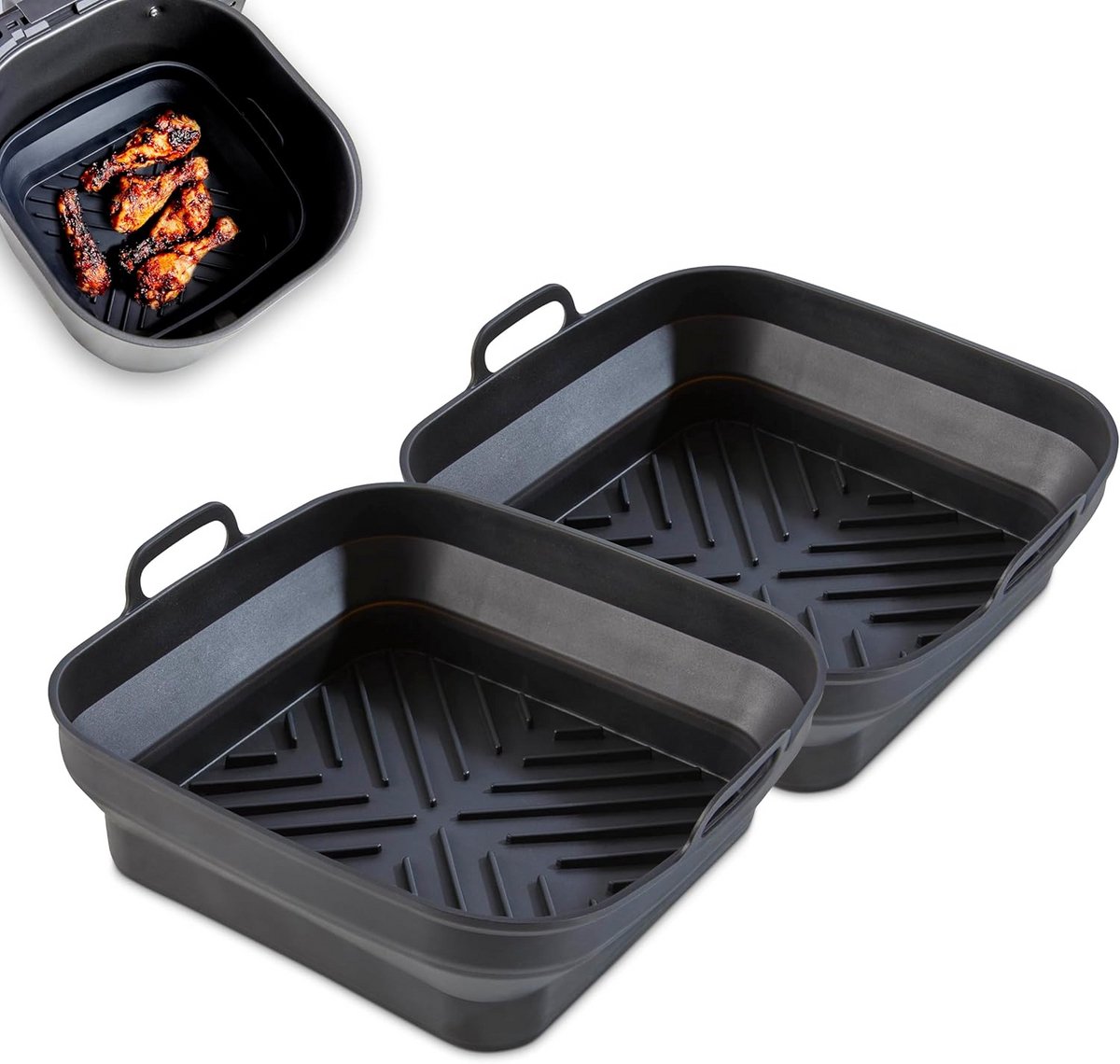 Set van 2 Vierkante Opvouwbare Siliconen Bakvormen - Hittebestendig voor Airfryer en Oven