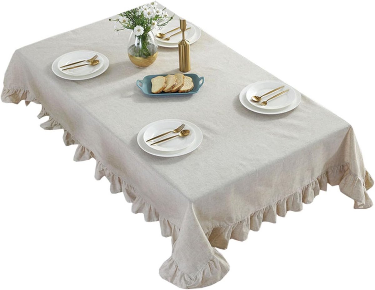 Effen Tafelkleed met Ruches Katoenmix voor Eetkamer en Woondecoratie
