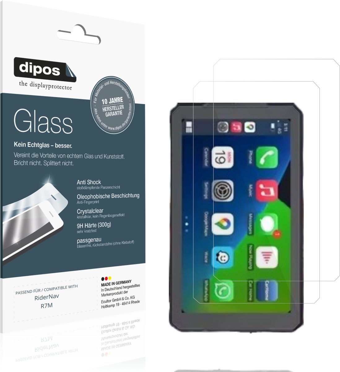 dipos – 2x Pantserfolie geschikt voor RiderNav R7M | 9H Screenprotector