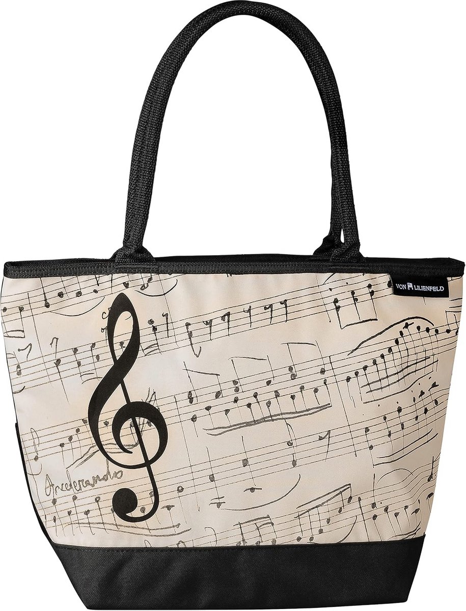 Grote Dames Shopper Tas met Muziekblad Motief en Ritssluiting
