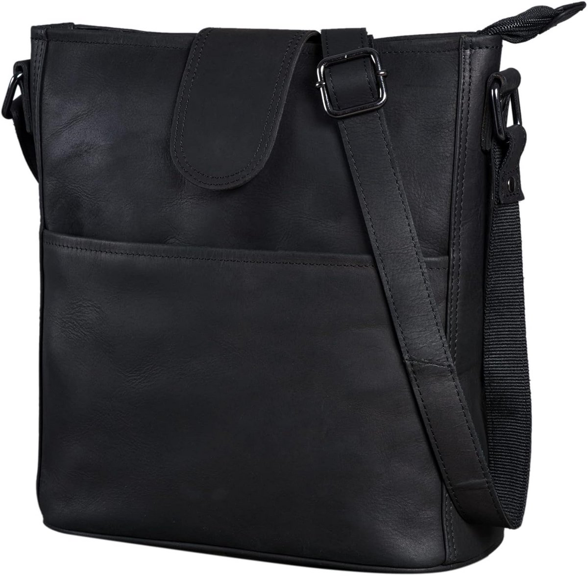 Leren Handtas Schoudertas Vintage Look Vrouwen Groot Zwart