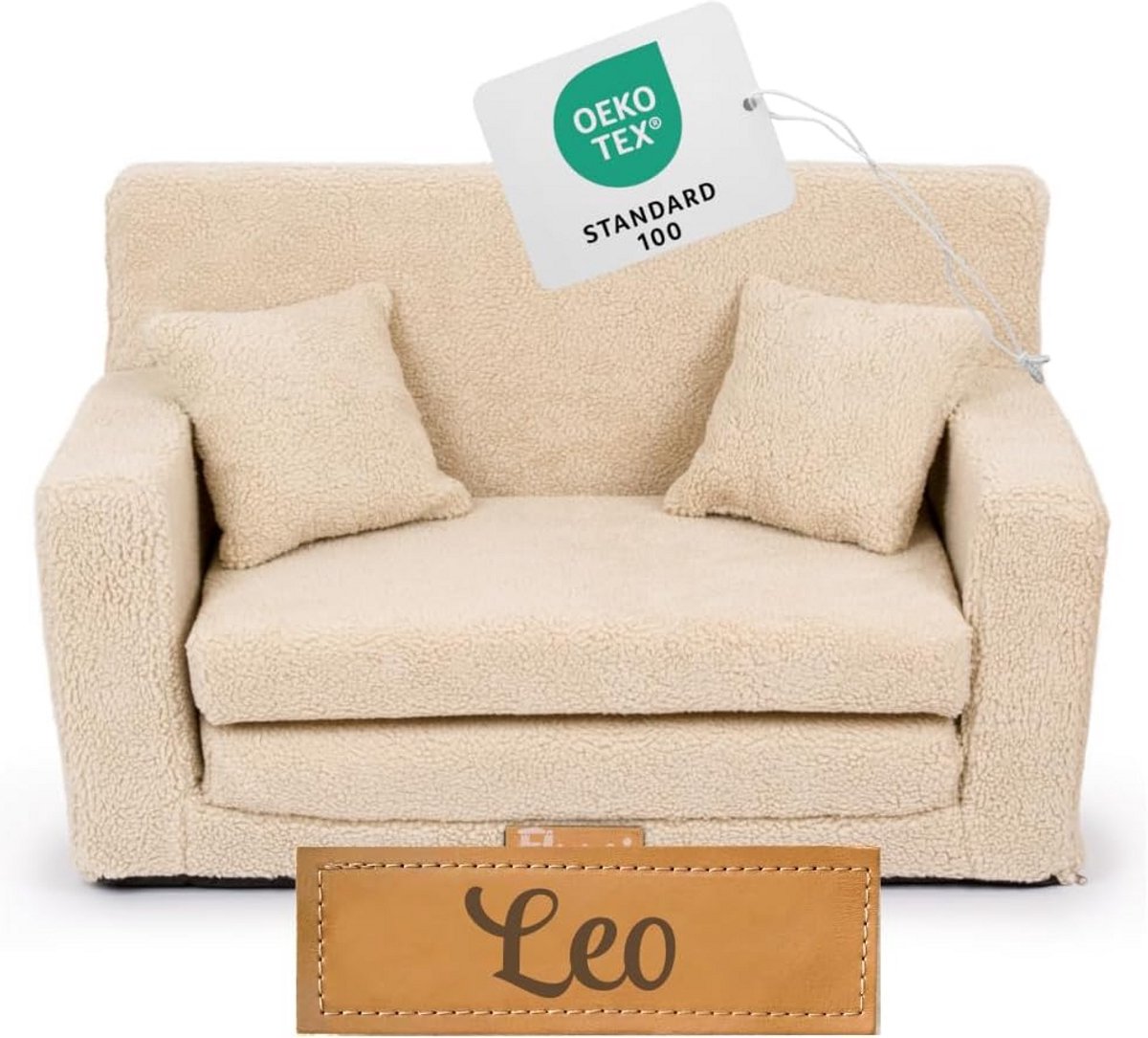 Opvouwbare Kinderbank met Slaapfunctie - Kinderfauteuil 3-in-1 met Naamgravure - Zachte Schuimstof - Donkerbeige
