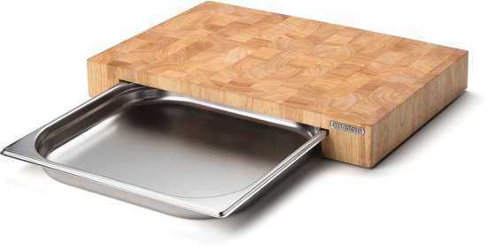 Continenta Snijplank met Inox Lade – Rubberwood – 48 x 32,5 x H6,5cm