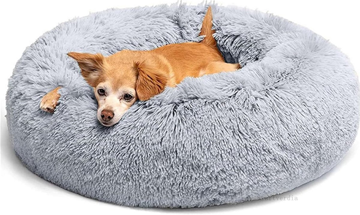 Kraftverdia - Donut Hondenmand 50 cm - Rond dierenbed - Fluffy Hondenkussen - Hondenbed - Antislip onderkant - Wasbaar - Grijs