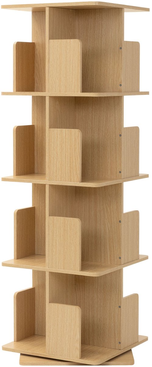 ml-design draaibaar kinderboekenrek vrijstaand 360 graden 4 niveaus 16 vakken eikenhoutlook montessori opbergkast voor kinderen speelgoed en boeken ronde boekenkast opbergrek voor kinderkamer woonkamer en kantoor decoratief meubel 40x124,5x40 cm Beige