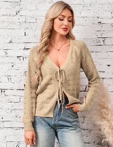 Lichtgewicht gebreid vest voor dames, korte gebreide trui, elegante gebreide jasjes met lange mouwen Abrikoos L