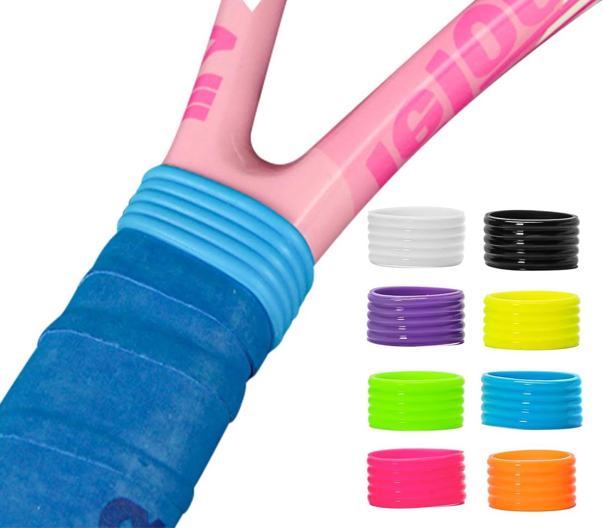 8 Stuks Tennis Greep Band Siliconen - Antislip Oppervlak - Schokdempend - Sporttraining en Wedstrijden - 8 Kleuren