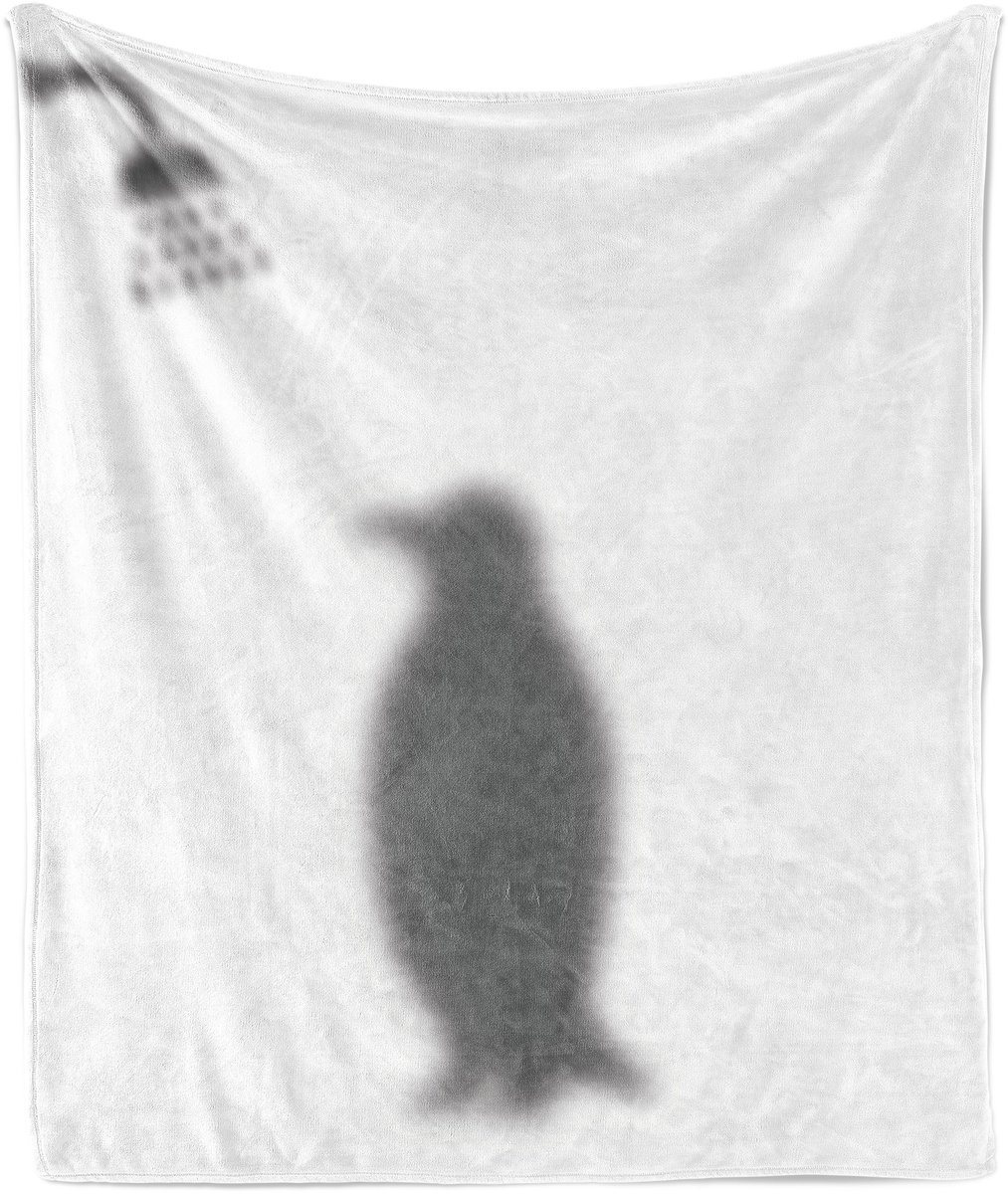 ABAKUHAUS Pinguïn Zachte Flanellen Fleece Deken, Douchedeken met Dierlijk Printje, Gezellige Pluche Plaid, 125 x 175 cm, Grijs en Wit