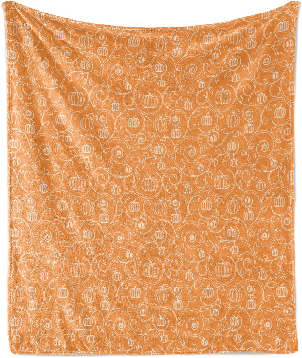 ABAKUHAUS Harvest Zachte Flanellen Fleece Deken, Pompoenblad Swirl, Gezellige Pluche Plaid, 175 x 230 cm, Oranje Wit