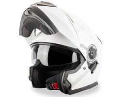 VINZ Santos Systeemhelm met Zonnevizier - Scooterhelm & Motorhelm & Brommerhelm - ECE 22.06 goedgekeurd - Wit - XL