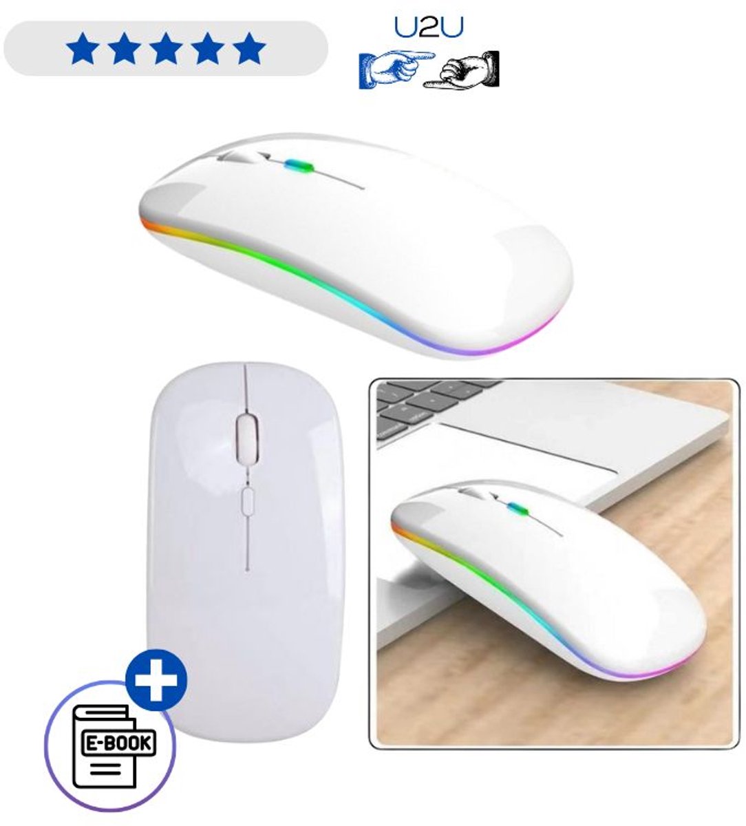 Draadloze Ergonomische Muis Stil 2.4 GHz 10m Bereik Oplaadbaar Met Instelbare DPI 800 1200 1600 Wit Voor Windows Mac Android En iPadOS Comfortabele Wireless Mouse Met Ebook