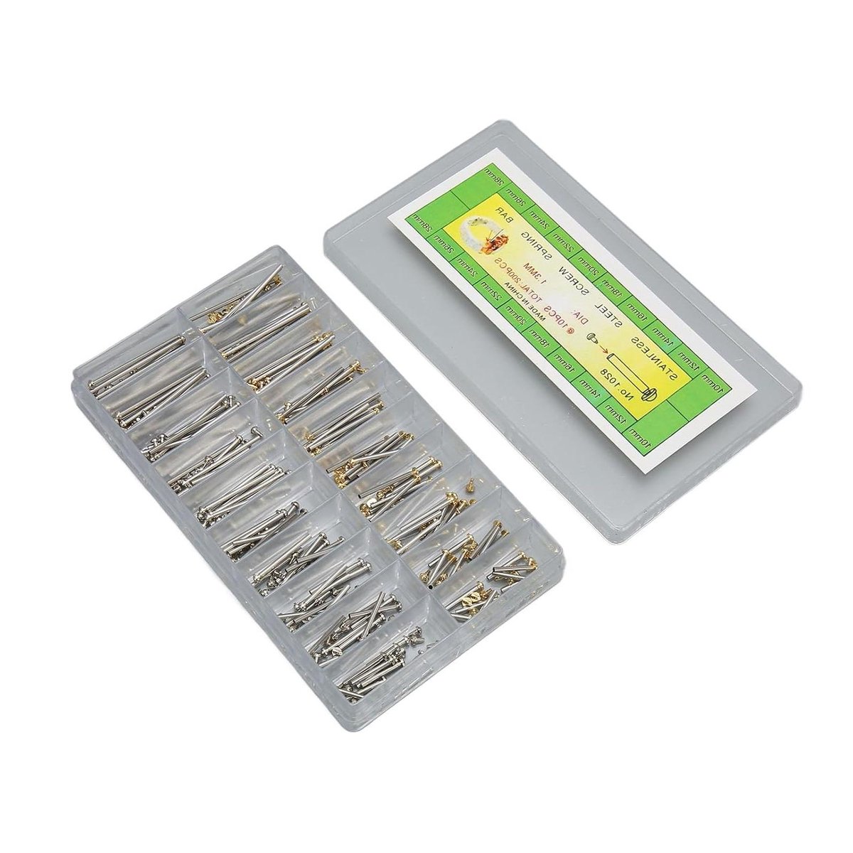 Schroefbuis horloge, 200 stuks roestvrij staal, 10 maten 1,3 mm breed, pin wrijvingsband linkpin goud zilver - Horlogeaccessoires_WATCH_BOX