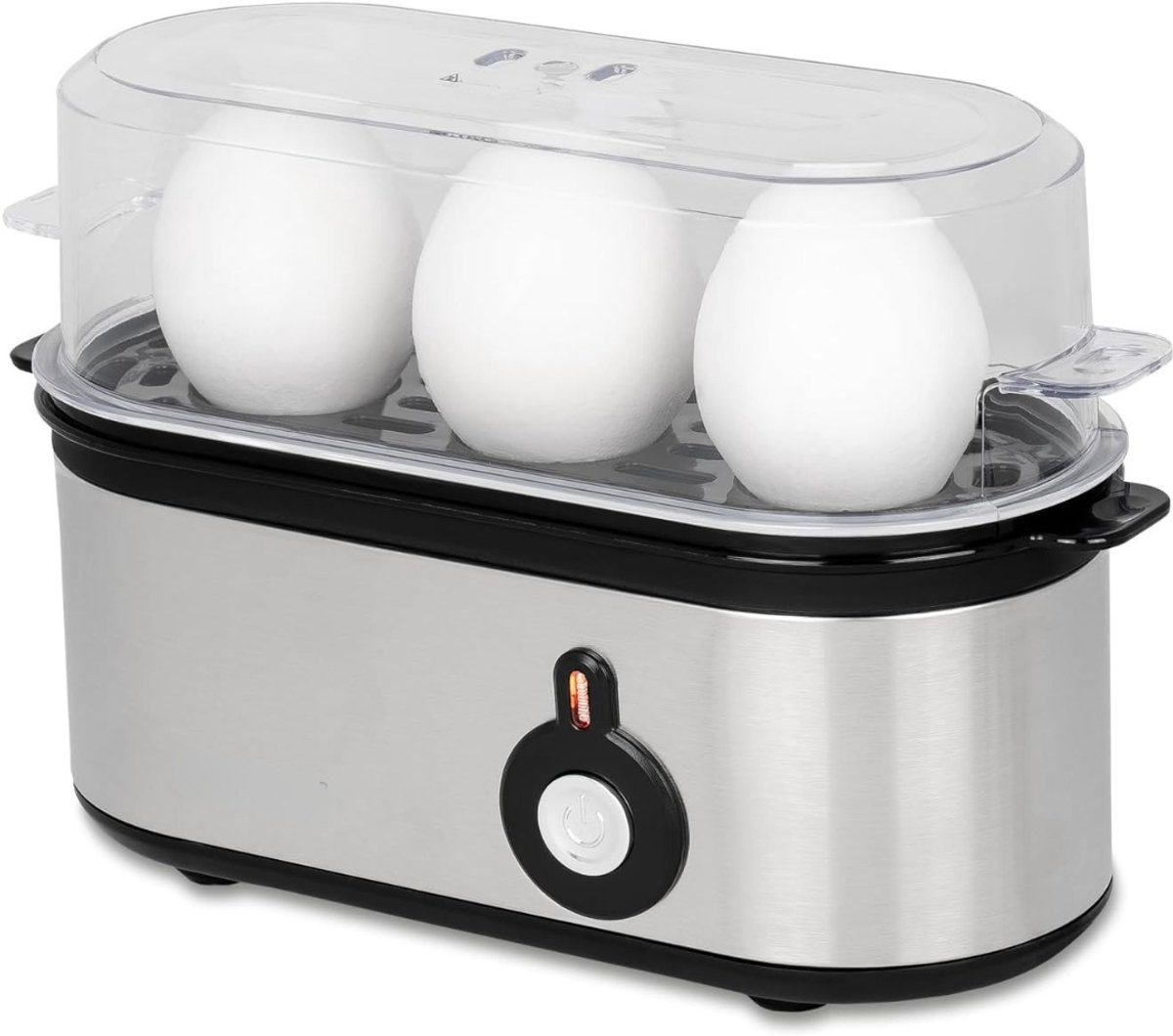 REN® Eierkoker Electrisch - Eierkoker - Eierkoker met Timer - voor 1 tot 3 eieren - met handvat - Zilver / Zwart - 21cm x 9cm x 14cm