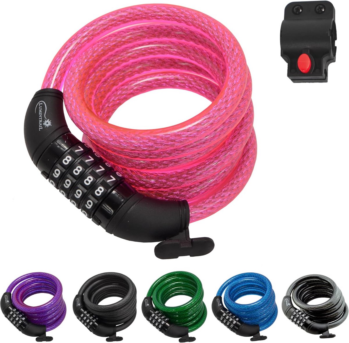 Combinatie Fietsslot Kabel 1,8 m - Heavy Duty Anti-diefstal Fietskabelslot met Montagebeugel