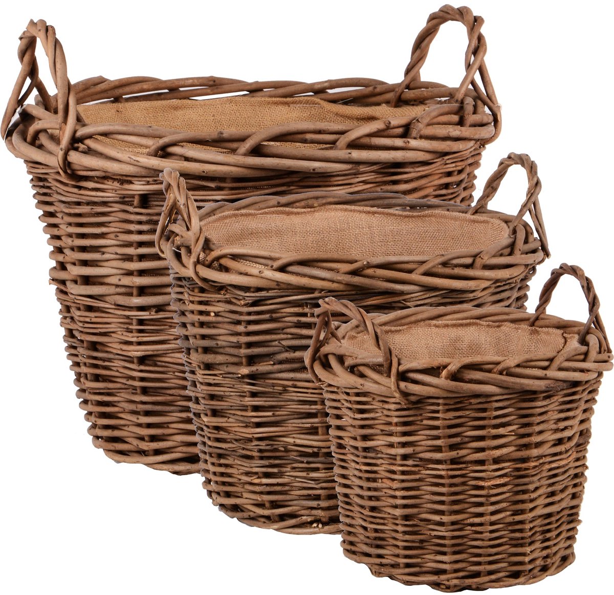 UNUS® WilgenmandenSet van 3 met hengsels grijs