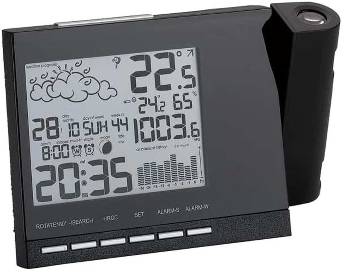 Draadloos weerstation met projectie en weersvoorspelling