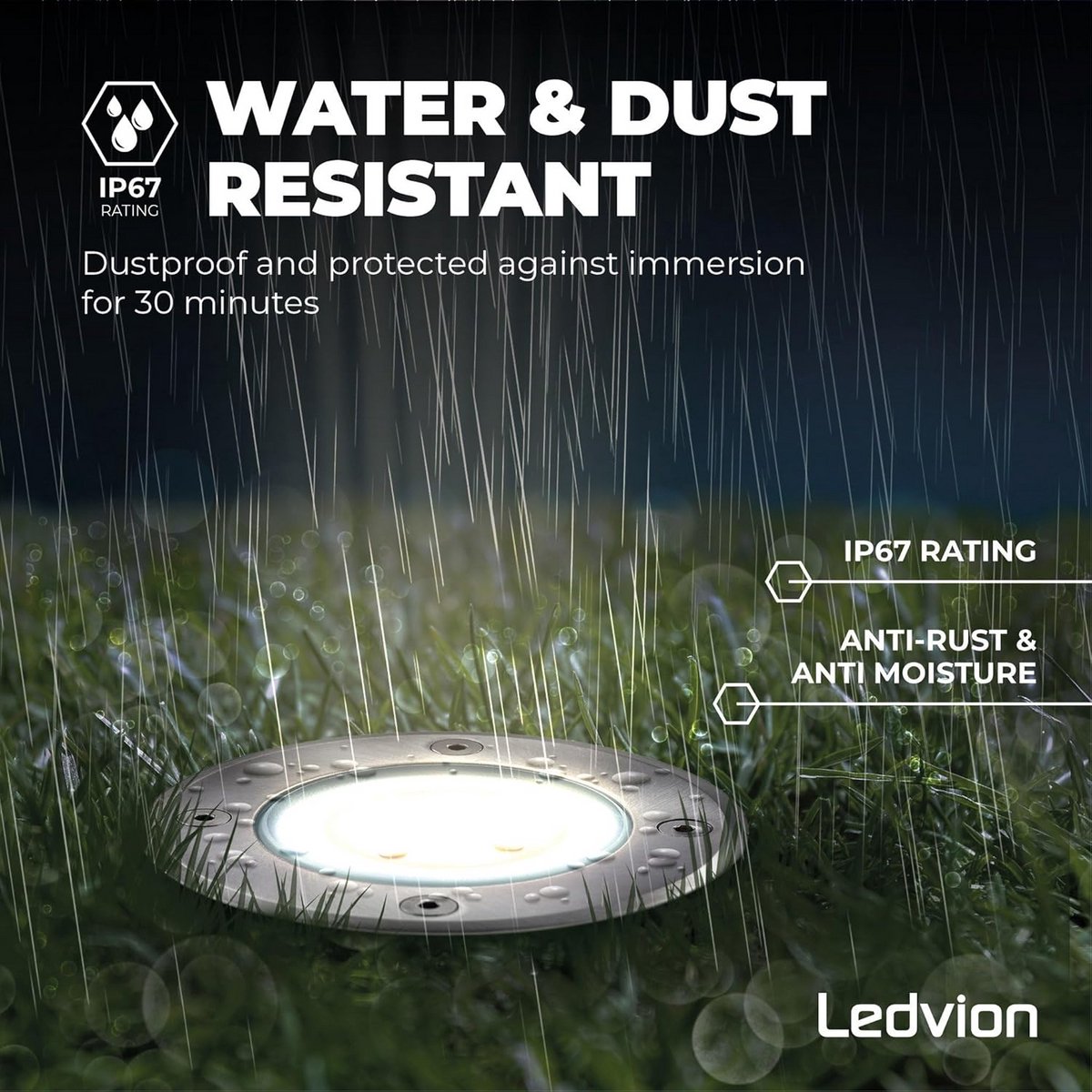 Set van 6x IP67 LED Inbouwspots Rond voor Buiten, Tuin en Terras - Inclusief 1m Kabel