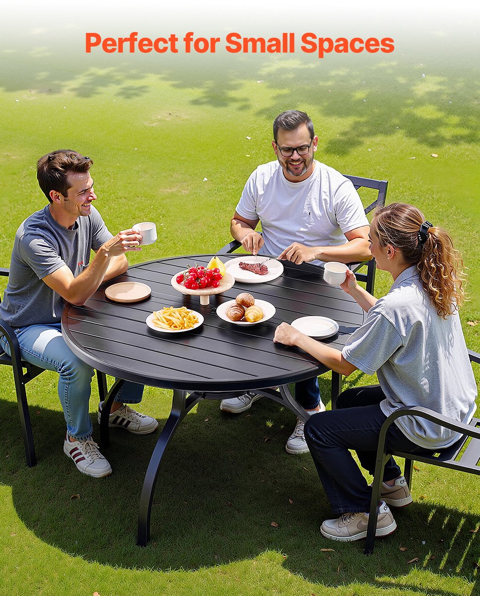 VEVOR Patiotafel Tuintafel Balkontafel, 120x72,5cm, Gemaakt van Koolstofstaal Ronde Eettafel voor Buiten Tuin Patio Tuin Veranda, Waterdicht, met 38mm Parasolgat, Draagvermogen 68kg, Zwart thumbnail 6