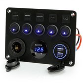 GELLDG 5-weg tuimelschakelaarpaneel - 12V/24V tuimelschakelaarpaneel - Waterdicht elektrisch paneel - Autoschakelaar - Geschikt voor gebruik in boten, campers en caravans - Zwart