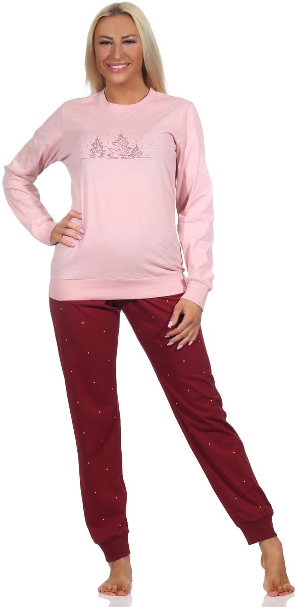 Normann damespyjama met lange mouwen en manchetten in winterlook