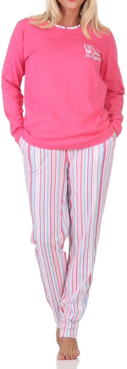 Normann dames lange pyjama in elegante strepenlook – ook in grote maten pink
