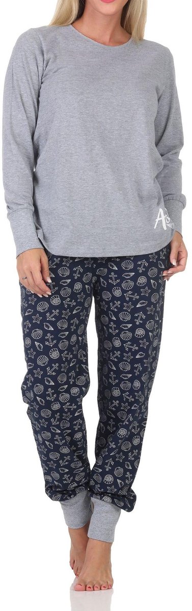 Lange Normann damespyjama met manchetten in nautische look - ook in grote maten