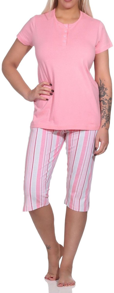 Normann Elegante damescapripyjama, pyjama met knoopsluiting en ¾ capribroek rose