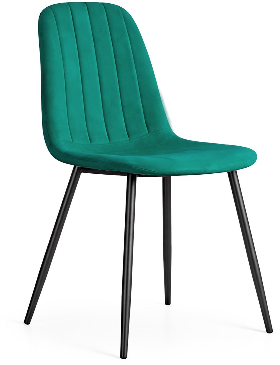 Eetkamerstoel LUMO / Gestoffeerde Stoelen / Fluwelen Stoelen en Metalen Poten / Flesgroen met zwarte benen