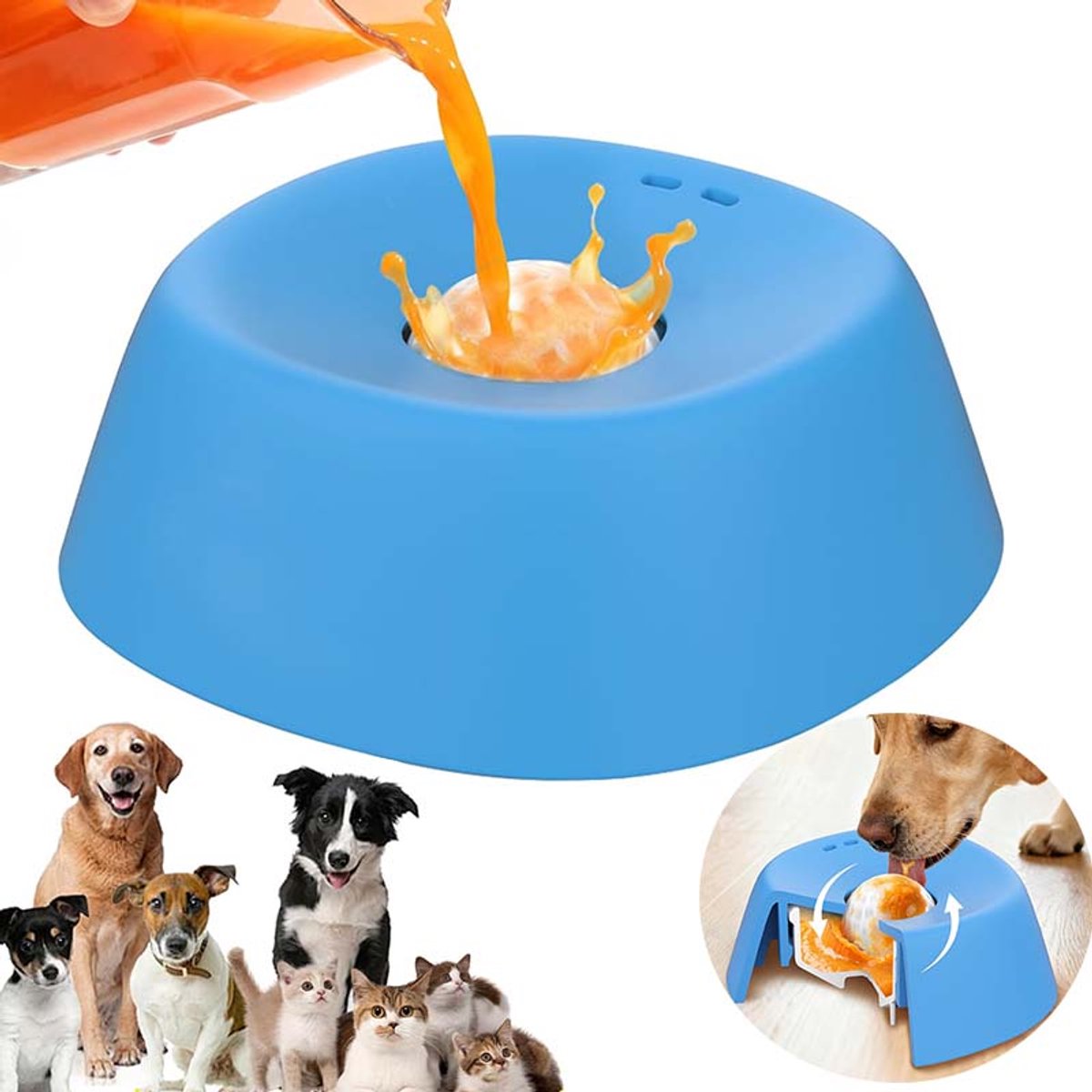 Dog Slow Feeder - Dog Licking Bowl - Dog Licking Toy - Geschikt Voor Grote En Middelgrote Kleine Honden - Geschikt Voor Vloeistofvoeding (Blauw)