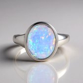 Cavill - Zilveren ring met Welo-opaal 2,20 ct - 925 Sterling zilver geplatineerd - Ovale Ethiopische edelsteen, elegante damesring
