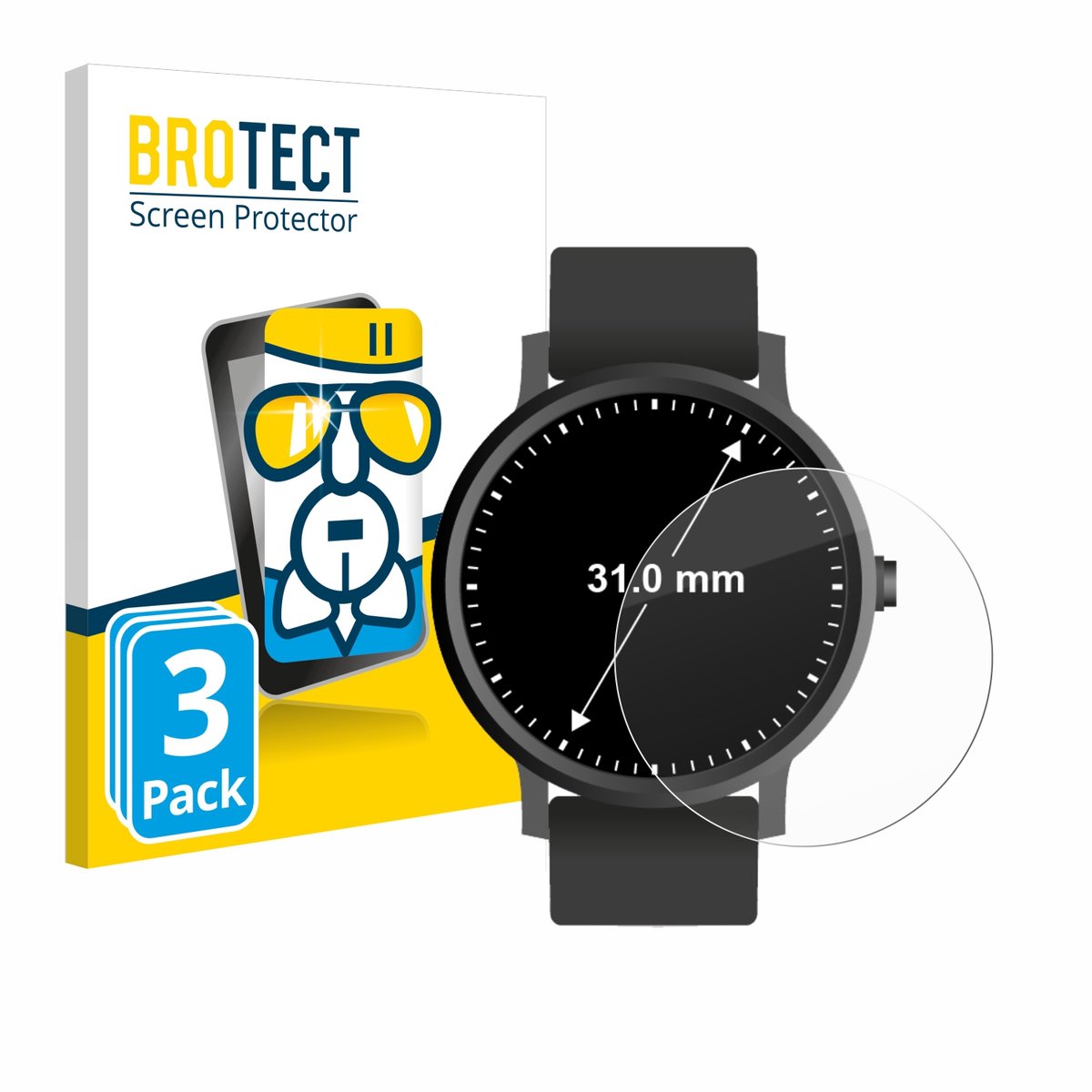 Screenprotector 3 Stuks voor Horloges (Rond, ø: 31 mm) Beschermglas transparant
