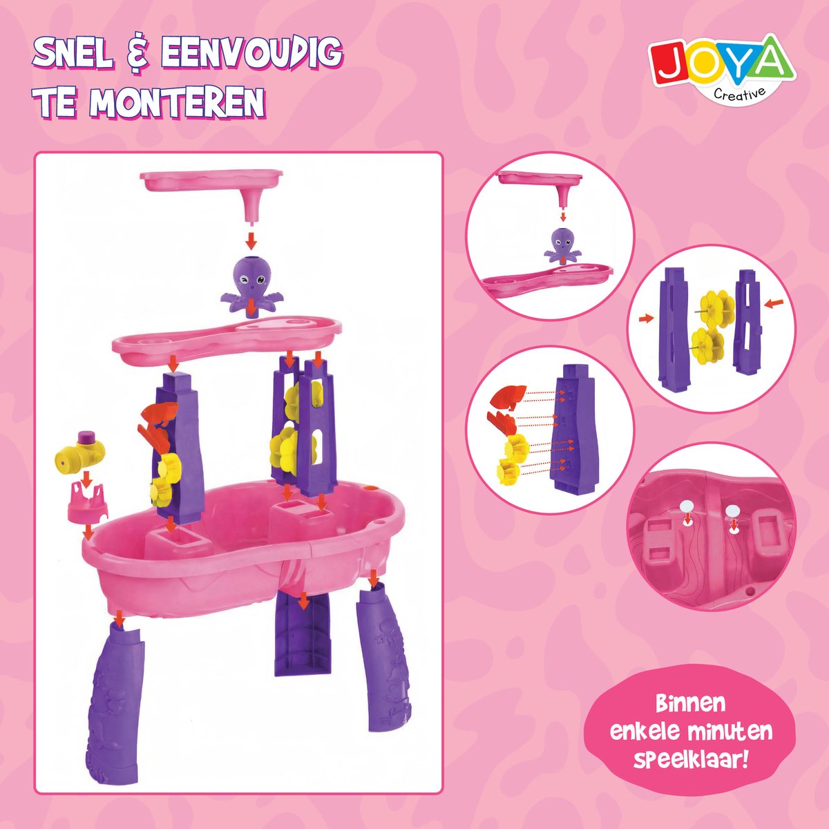 Joya Creative Watertafel Meisjes - Roze Waterspeeltafel - 34-delig accessoire set - Waterval Effect – Afmeting 59x38,5x73 cm – Activiteitentafel met Water Voor Buiten en Tuin — afbeelding 2